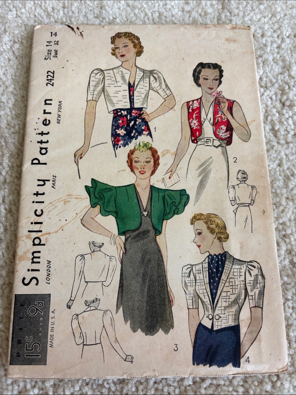 Simplicity vintage Flutter-Sleeve Bolero, jacket, vest pattern # 2422